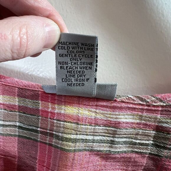 Catherine’s Women’s Plaid Blouse Size 3X Pink Multicolor Tab Sleeves Sheer Airy - Picture 4 of 7